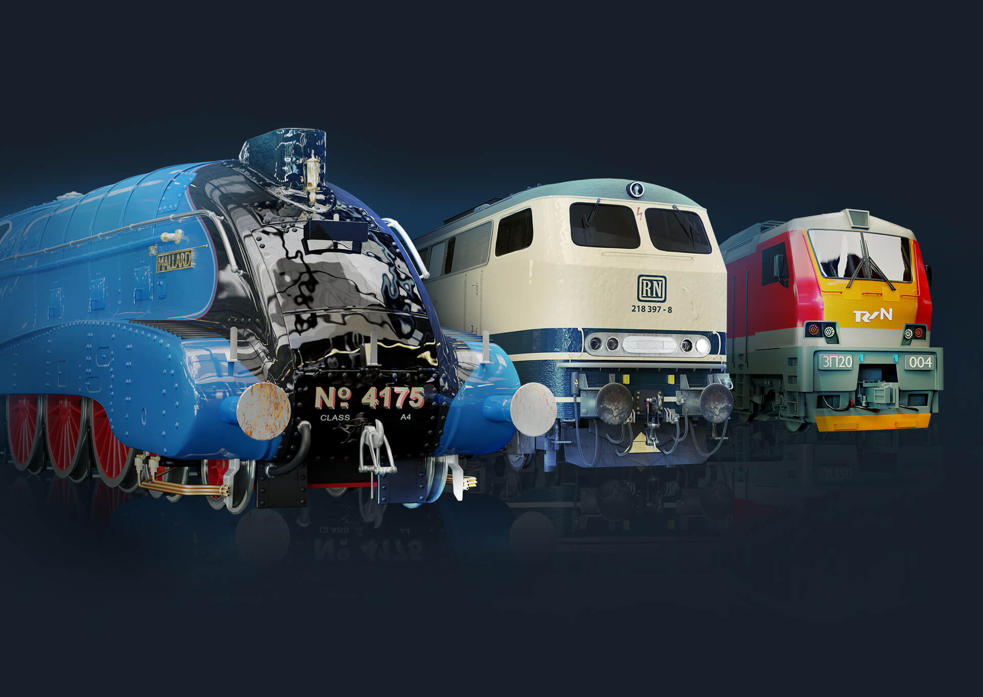 Исторические периоды железнодорожной истории и более 170 реалистичных локомотивов.